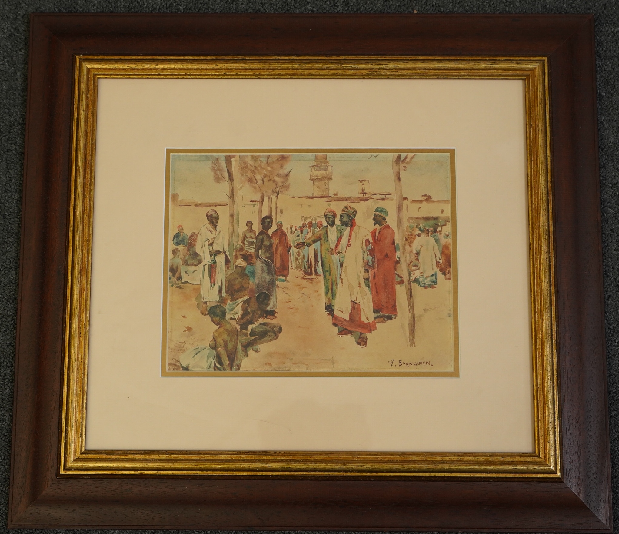 Sir Frank Brangwyn RA (English, 1867-1956), North African slave market, watercolour, 18 x 23cm